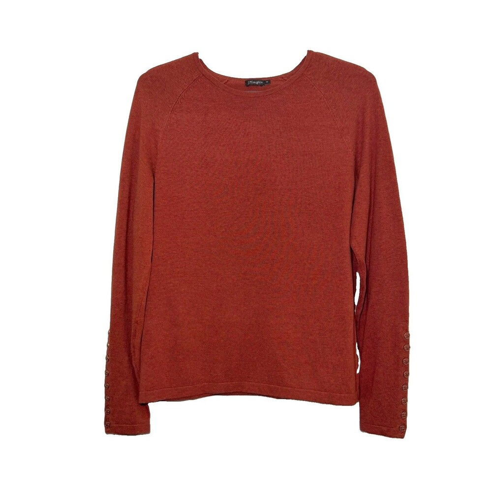 J McLaughlin Sweater Womens M Rust Cotton Modal Knit Button Cuff Crew Neck